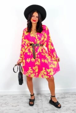 Imagine Me - Pink Chartreuse Floral Mini Dress -Deals Modashka Store ImagineMe PinkChartreuseFloralMiniDress 3