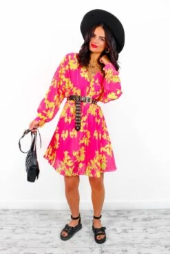 Imagine Me - Pink Chartreuse Floral Mini Dress -Deals Modashka Store ImagineMe PinkChartreuseFloralMiniDress 4