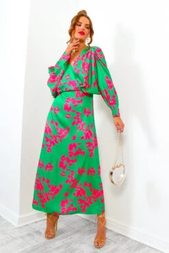 In My Imagination - Green Pink Floral Batwing Midi Dress -Deals Modashka Store InMyImagination GreenPinkFloralBatwingMidiDress4