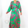 In My Imagination - Green Pink Floral Batwing Midi Dress