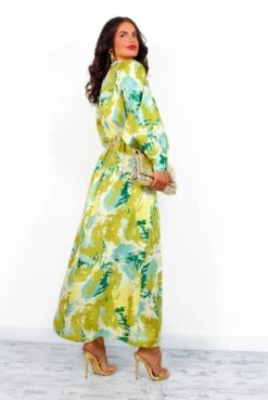In My Imagination - Lime Green Printed Midi Dress -Deals Modashka Store InMyImagination LimeGreenPrintedMidiDress3