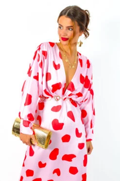 In My Imagination - Pink Red Spot Batwing Midi Dress -Deals Modashka Store InMyImagination PinkRedSpotBatwingMidiDress 1