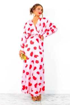 In My Imagination - Pink Red Spot Batwing Midi Dress -Deals Modashka Store InMyImagination PinkRedSpotBatwingMidiDress 2