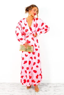 In My Imagination - Pink Red Spot Batwing Midi Dress -Deals Modashka Store InMyImagination PinkRedSpotBatwingMidiDress 5