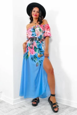 In The Garden - Blue Floral Maxi Dress -Deals Modashka Store InTheGarden BlueFloralMaxiDress3