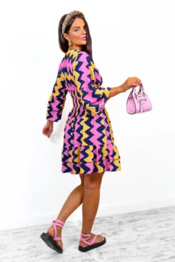 Island Girl - Navy Pink Zig Zag Mini Dress -Deals Modashka Store IslandGirl NavyPinkZigZagMiniDress 3