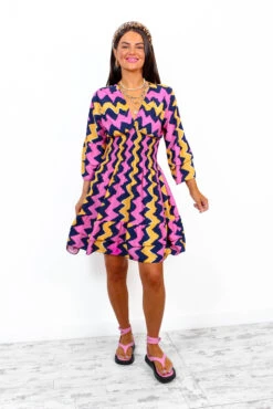 Island Girl - Navy Pink Zig Zag Mini Dress -Deals Modashka Store IslandGirl NavyPinkZigZagMiniDress 4
