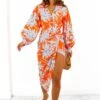Its Not Over - Orange Pale Blue Tropical Print Gathered Midi Dress -Deals Modashka Store It sNotOver OrangePaleBlueTropicalPrintGatheredMidiDress 4