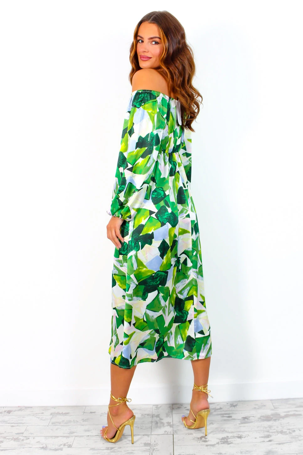Just Be Good To Me - Green Abstract Print Halter Neck Midi Dress 5 Just Be Good To Me - Green Abstract Print Halter Neck Midi Dress - Image 3