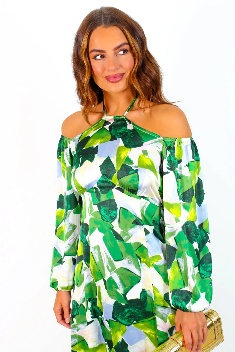 Just Be Good To Me - Green Abstract Print Halter Neck Midi Dress 4 Just Be Good To Me - Green Abstract Print Halter Neck Midi Dress - Image 2