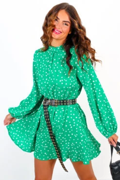 Keep You Close - Green Polka Dot Skater Mini Dress -Deals Modashka Store KeepYouClose GreenPolkaDotSkaterMiniDress 5