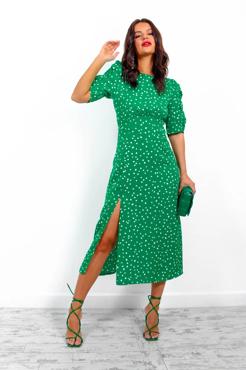 Law Of The Jungle - Green Polka Dot Midi Dress 4 Law Of The Jungle - Green Polka Dot Midi Dress - Image 2