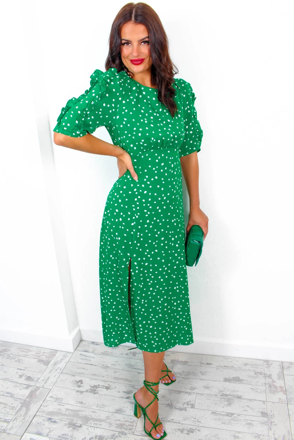 Law Of The Jungle - Green Polka Dot Midi Dress 7 Law Of The Jungle - Green Polka Dot Midi Dress - Image 5