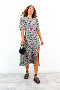 Law Of The Jungle - Purple Green Abstract Midi Dress -Deals Modashka Store LawOfTheJungle PurpleGreenAbstractMidiDress 2