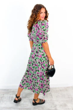Law Of The Jungle - Purple Green Abstract Midi Dress -Deals Modashka Store LawOfTheJungle PurpleGreenAbstractMidiDress 3