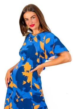 Let's Split - Blue Orange Floral Midi Dress -Deals Modashka Store Let sSplit BlueOrangeFloralMidiDress 1