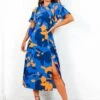 Let's Split - Blue Orange Floral Midi Dress -Deals Modashka Store Let sSplit BlueOrangeFloralMidiDress 2