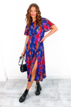 Let's Split - Cobalt Abstract Midi Dress -Deals Modashka Store Let sSplit CobaltAbstractMidiDress 5