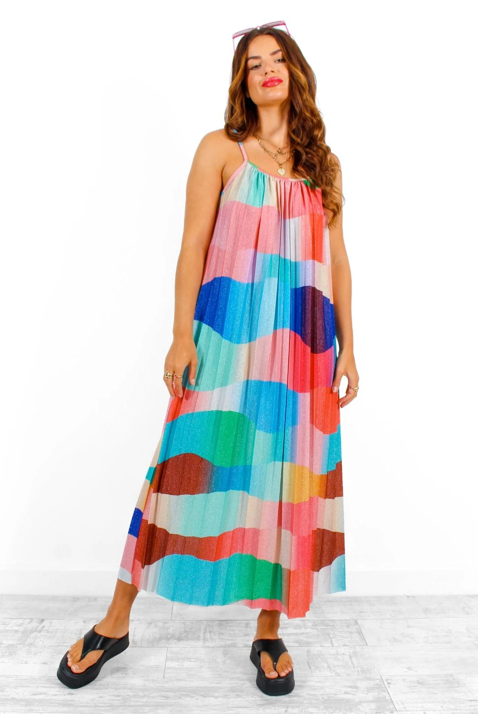 Magic Moments - Multi Printed Lurex Pleated Maxi Dress 3 Magic Moments - Multi Printed Lurex Pleated Maxi Dress