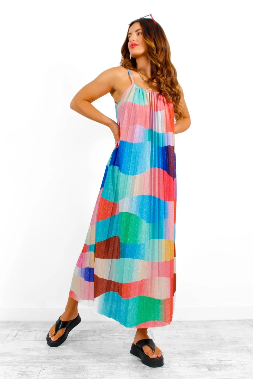 Magic Moments - Multi Printed Lurex Pleated Maxi Dress 6 Magic Moments - Multi Printed Lurex Pleated Maxi Dress - Image 4