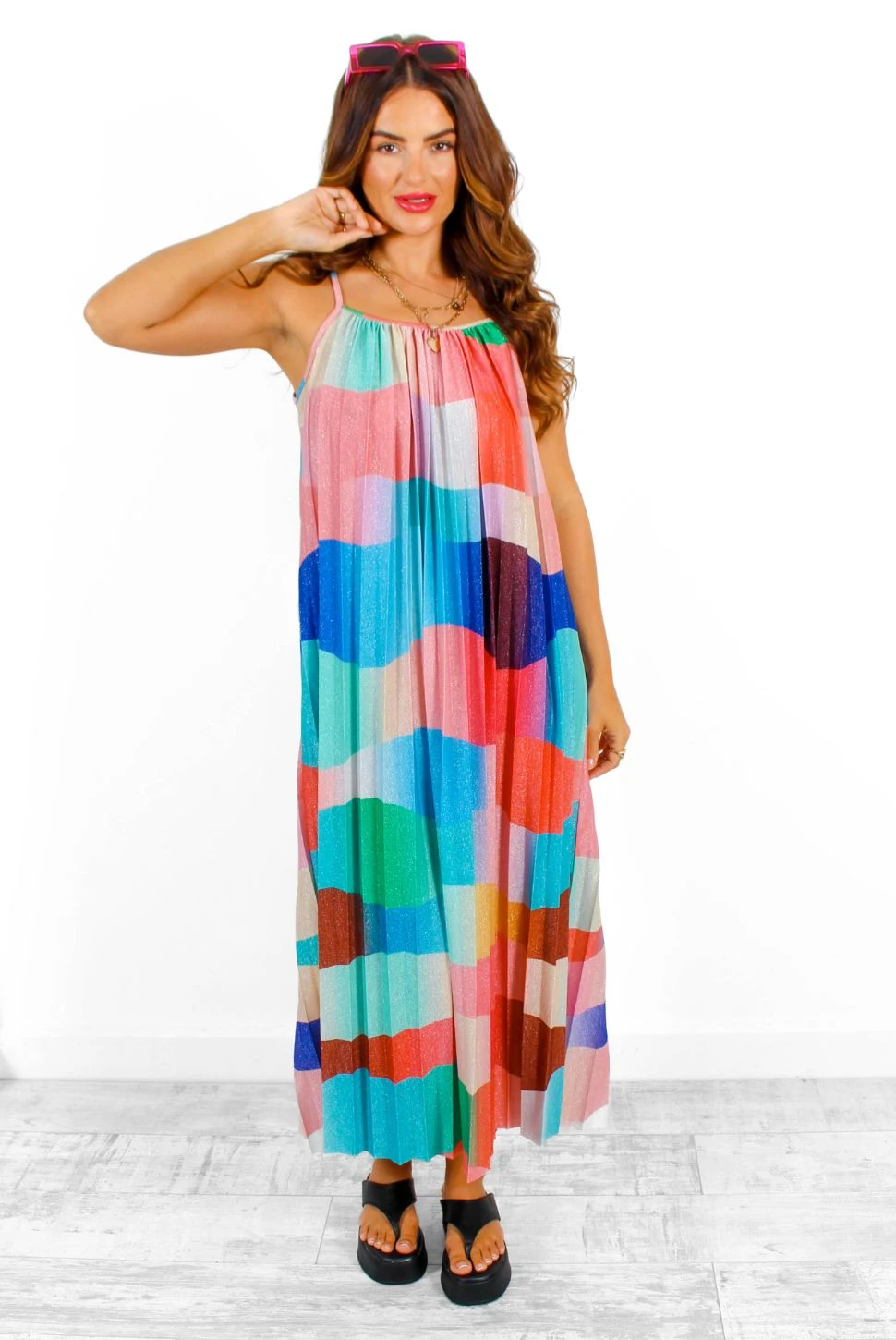 Magic Moments - Multi Printed Lurex Pleated Maxi Dress 4 Magic Moments - Multi Printed Lurex Pleated Maxi Dress - Image 2