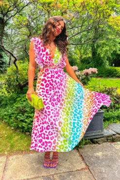 Mamma Mia - White Multi Ombre Leopard Pleated Maxi Dress