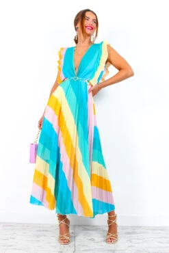 Deals Modashka Store -Deals Modashka Store MammaMia BlueMultiStripeMaxiDress 3 2