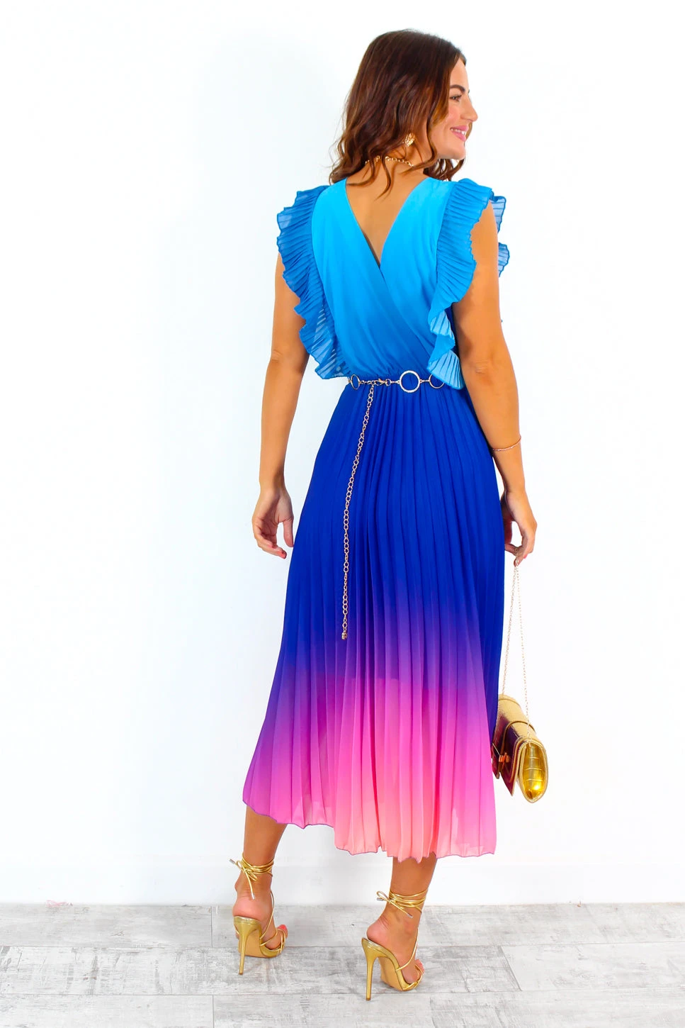 Mamma Mia - Blue Pink Ombre Pleated Maxi Dress 12 Mamma Mia - Blue Pink Ombre Pleated Maxi Dress - Image 10