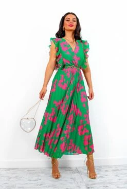 Mamma Mia - Green Pink Floral Pleated Maxi Dress -Deals Modashka Store MammaMia GreenPinkFloralPleatedMaxiDress2