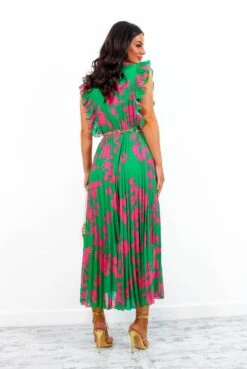 Mamma Mia - Green Pink Floral Pleated Maxi Dress -Deals Modashka Store MammaMia GreenPinkFloralPleatedMaxiDress3