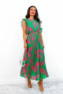 Mamma Mia - Green Pink Floral Pleated Maxi Dress -Deals Modashka Store MammaMia GreenPinkFloralPleatedMaxiDress5