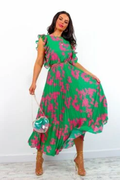 Mamma Mia - Green Pink Floral Pleated Maxi Dress -Deals Modashka Store MammaMia GreenPinkFloralPleatedMaxiDress6