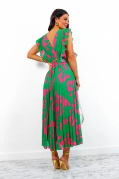 Mamma Mia - Green Pink Floral Pleated Maxi Dress -Deals Modashka Store MammaMia GreenPinkFloralPleatedMaxiDress7