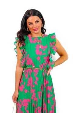 Mamma Mia - Green Pink Floral Pleated Maxi Dress -Deals Modashka Store MammaMia GreenPinkFloralPleatedMaxiDress8