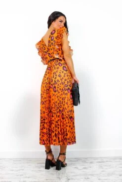 Mamma Mia - Orange Fuchsia Leopard Pleated Maxi Dress -Deals Modashka Store MammaMia OrangeFuchsiaLeopardPleatedMaxiDress2