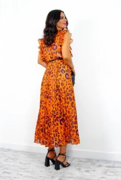 Mamma Mia - Orange Fuchsia Leopard Pleated Maxi Dress -Deals Modashka Store MammaMia OrangeFuchsiaLeopardPleatedMaxiDress4