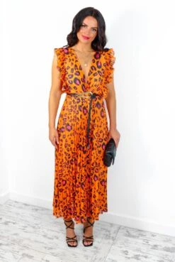 Mamma Mia - Orange Fuchsia Leopard Pleated Maxi Dress -Deals Modashka Store MammaMia OrangeFuchsiaLeopardPleatedMaxiDress5