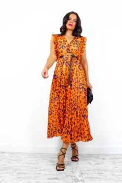 Mamma Mia - Orange Fuchsia Leopard Pleated Maxi Dress -Deals Modashka Store MammaMia OrangeFuchsiaLeopardPleatedMaxiDress7