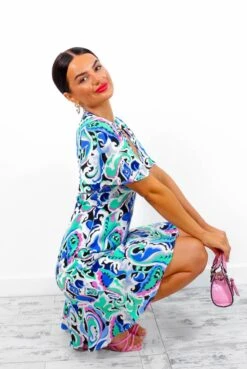 Mi Amor - Blue Green Paisley Print Mini Dress -Deals Modashka Store MiAmor BlueGreenPaisleyPrintMiniDress3