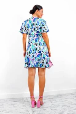 Mi Amor - Blue Green Paisley Print Mini Dress -Deals Modashka Store MiAmor BlueGreenPaisleyPrintMiniDress5