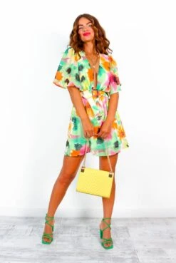 Mi Amore - Green Pink Multi Floral Belted Mini Dress -Deals Modashka Store MiAmore GreenPinkMultiFloralBeltedMiniDress 4