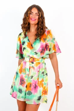 Mi Amore - Green Pink Multi Floral Belted Mini Dress -Deals Modashka Store MiAmore GreenPinkMultiFloralBeltedMiniDress 7