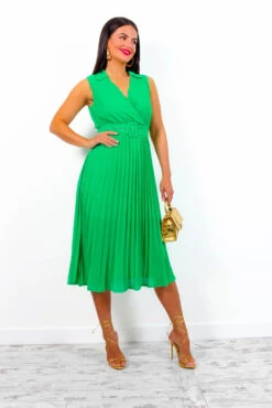 Midsummer Love - Green Pleated Midi Dress -Deals Modashka Store MidsummerLove GreenPleatedMidiDress3