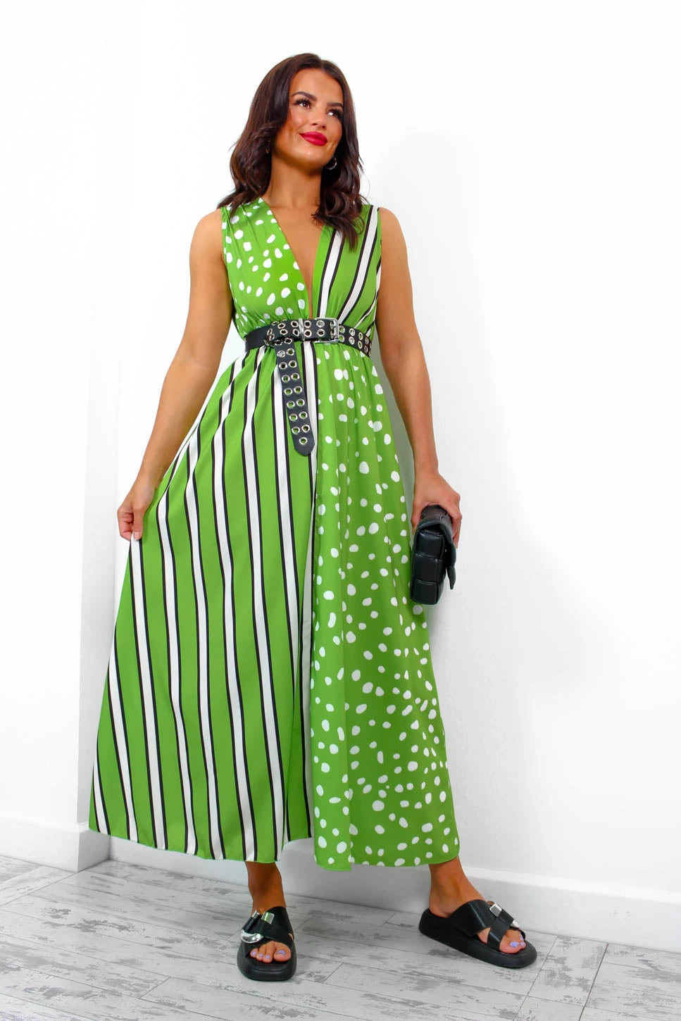 Mixed Messages - Green Polka Dot Striped Midi Dress 6 Mixed Messages - Green Polka Dot Striped Midi Dress - Image 4