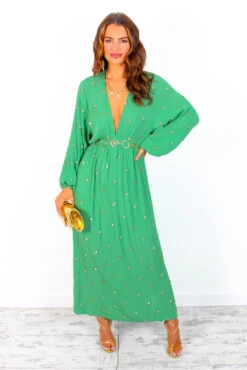 Moment Of Serendipity - Green Gold Sequin Boho Maxi Dress -Deals Modashka Store MomentOfSerendipity GreenGoldSequinBohoMaxiDress 2
