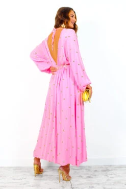 Moment Of Serendipity - Pink Gold Sequin Boho Maxi Dress -Deals Modashka Store MomentOfSerendipity PinkGoldSequinBohoMaxiDress 4