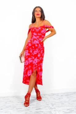My Beloved - Red Pink Floral Midi Dress -Deals Modashka Store MyBeloved RedPinkFloralMidiDress1