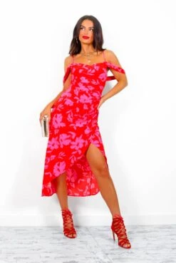 My Beloved - Red Pink Floral Midi Dress -Deals Modashka Store MyBeloved RedPinkFloralMidiDress2