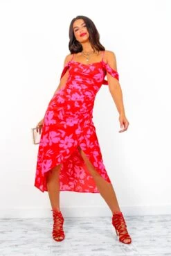 My Beloved - Red Pink Floral Midi Dress -Deals Modashka Store MyBeloved RedPinkFloralMidiDress3
