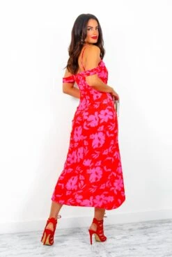 My Beloved - Red Pink Floral Midi Dress -Deals Modashka Store MyBeloved RedPinkFloralMidiDress4